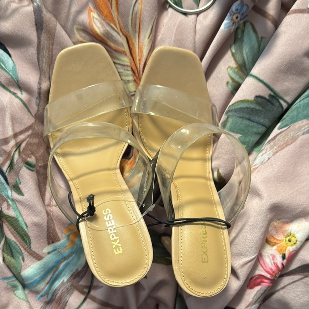 Express Tan Slide Sandals with Clear Straps